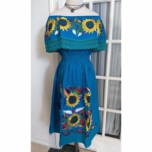 Mexican Floral Embroidered Off-Shoulder Dress
